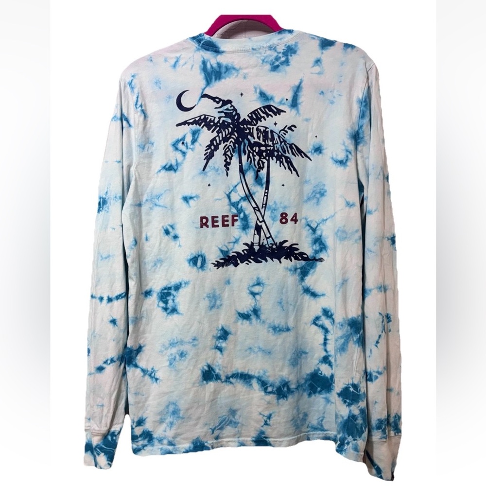 Reef Noche Long sleeve Tshirt Mens Ocean Tie Dye 84 Medium Blue White Sweatshirt